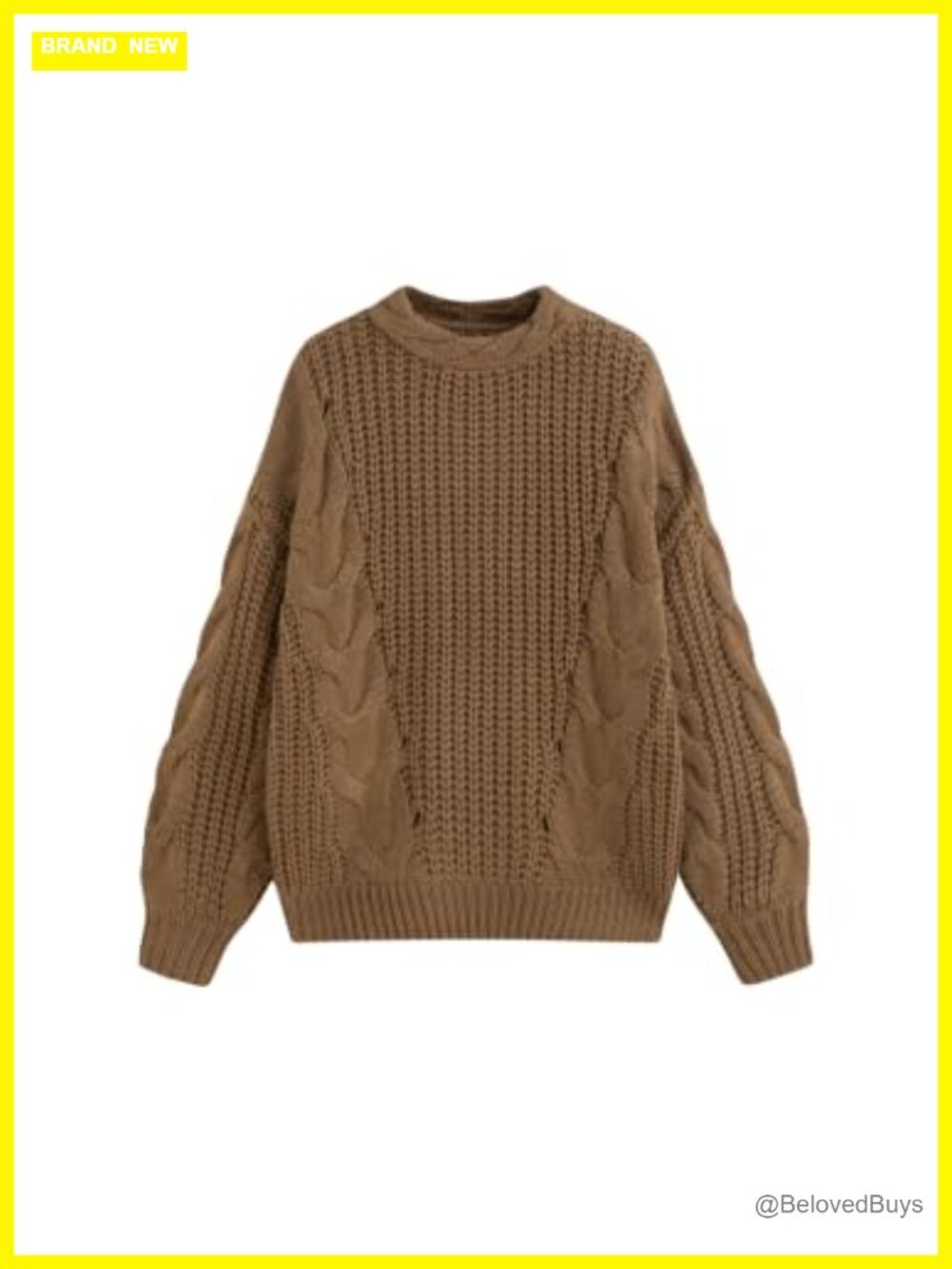 Oversized Cable Knit Sweater Drop Shoulder Fall Knitwear Crew Neck Pullover